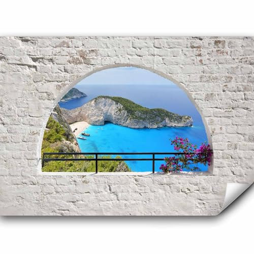 murando Fototapete selbstklebend 245x175cm Foto Tapete Tapetenfolie Möbelfolie Wandverkleidung Wandtapete Motivtapeten Bildtapete Wohnzimmer 3d Effekt Modern Landschaft Natur Insel Strand Meer Fenster