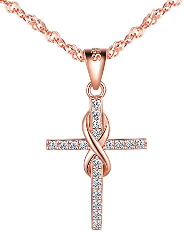 INFINIONLY Elegant Kreuz Unendlichkeitssymbol Halskette Ketten, Damen 925 Sterling Silber Halskette Anhänger, eingelegter Zirkon, Roségold