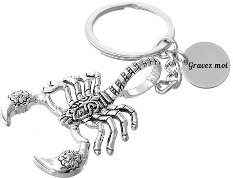 Porte-clés Scorpion Argenté Gravure Personnalisée Sur Médaille Bijou Homme
