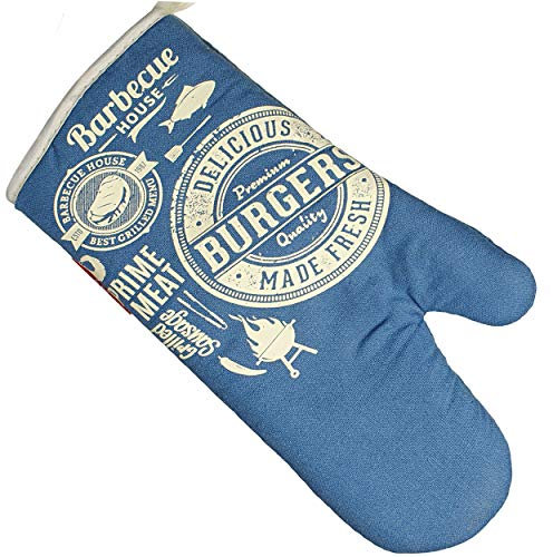 alles-meine.de GmbH Topfhandschuh - Barbecue Burger - Retro - blau - 100% Baumwolle - mit extra Langen Schaft/Topflappen - für die Küche Grill - Grillhandschuhe - Topfhandschu..