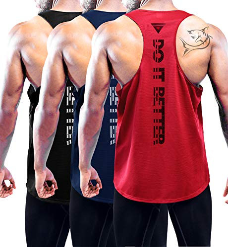3er Pack Tank Top Herren, Sommer Ärmelloses T-Shirts Sport Unterhemd Workout Weste Achselshirt Funktionsunterhemd Laufshirt Bodybuilding Muskelshirt Sleeveless Fitness T-Shirt Black/Navy/Red-3P02-S