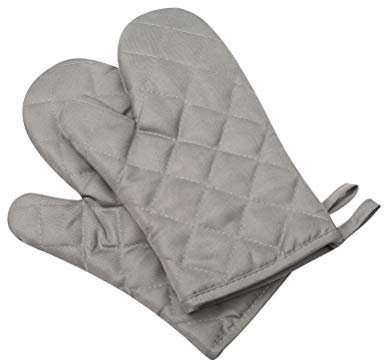 Klmnop Kitchen Cotton Cute Long Microwave Oven Mitts for Heat Resistant with 320°F, Kitchen Gloves for BBQ Cooking Baking 1 Pair Gray