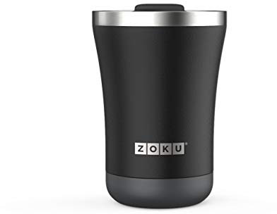 Zoku - Bicchiere con rivestimento a polvere, 340 ml, colore: nero | acciaio inox di alta qualità e isolamento sottovuoto | speciale coperchio rotante progettato per sorseggiare e utilizzare cannuccia