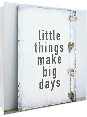 banjado® Großer Schlüsselkasten Glas/Schlüsselbox 30cm x 30cm mit 50 Haken - Motiv Little Things/Schlüsselkasten modern für Schlüsselaufbewahrung mit beschreibbarer, magnetischer Glastür