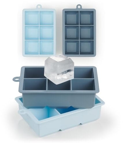 Blumtal Eiswürfelformen Silikon 2x6er - XXL Eiswürfelform - Silikon Eiswürfelform für Eiswürfel 4,4 cm - 2 x Eiswürfelbehälter groß - BPA freie Eiswürfel Form - Grey Blue - Light Blue