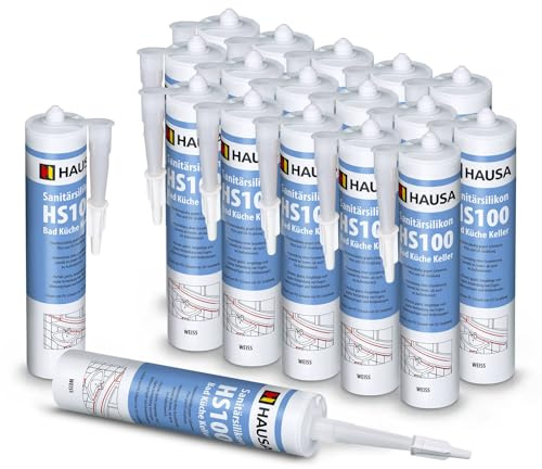 HAUSA Silicone sanitaire HS100 Silikon Salle de bain Cuisine Matériau d'étanchéité Silicone de construction Joint 18x 310ml résistant aux moisissures blanc