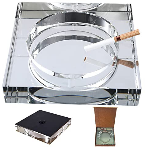 1 Pcs Cendrier Cristal Large, Cendrier Carre en Verre, Technologie De Coupe Fine, Antidérapant et Imperméable Pour Extérieur, Intérieur, Maison, Bureau, Hôtel, Piscine, Restaurant(Argent Blanc)