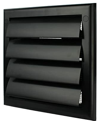 Griglia di ventilazione in nero con lamelle, protezione dagli insetti, flangia Ø 100 mm