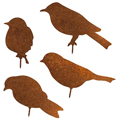 FORMIZON Rostdeko Garten, Rostfiguren Tiere Metall Tierfigur, Rost Rostige Gartendeko Eichhörnchen Einfach Einsteckbare, Garten Deko Rostoptik, Edelrost Rostige Deko für Den Garten (Vöglein)