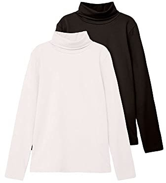 NAME IT Unisex NKNVIGGO 2P LS Slim Rollneck O NOOS Langarmshirt, White Alyssum/Pack:Black, 146/152