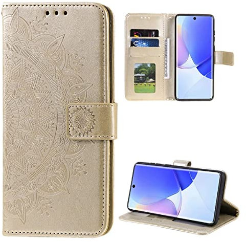 CoverKingz Handy Case kompatibel mit Huawei Nova 9 / Honor 50 - Handy Cover mit Kartenfach Phonecase - Smartphone Hülle klappbar Motiv Mandala Gold