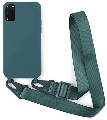 Handykette für Samsung Galaxy S20 Hülle, Silikon Handyhülle mit Umhängeband Smartphone Necklace Schutzhülle Bumper mit Band Stossfest Umhängen Case Cover für Samsung Galaxy S20 6.2 Dunkelgrün