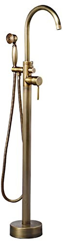 Badewannenarmatur Freistehender Badewanne Wasserhahn Antik Messing Standarmatur, Einhand Bodenmontage Wannenarmatur Mit Handbrause, Schwenkauslauf Badezimmerarmatur