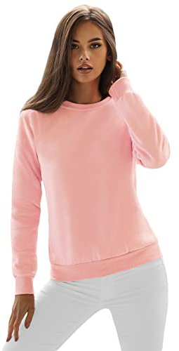 OZONEE Damen Sweatshirt Pullover Langarm Farbvarianten Oversized Langarmshirt Pulli ohne Kapuze Baumwolle Baumwollmischung Classic Basic Rundhals-Ausschnitt Sport 777/4428B PUDERROSA M