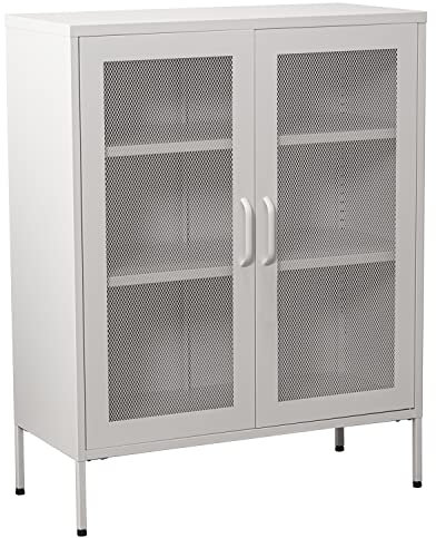 DRW Kleiderschrank mit 2 Türen mit Metallgitter in Weiß, 80 x 35 x 102 cm, Höhe: 15,5 cm