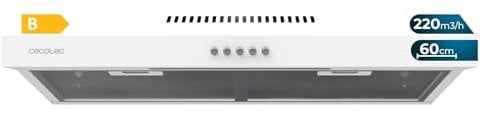 Cecotec Campana Extractora 60 cm de Ancho Bolero Flux CM 602200 White B. Potencia Succión 220m3/h, Motor 70W, Bajo Consumo, Control Mecánico, 3 Niveles de Potencia, Acabado en Blanco