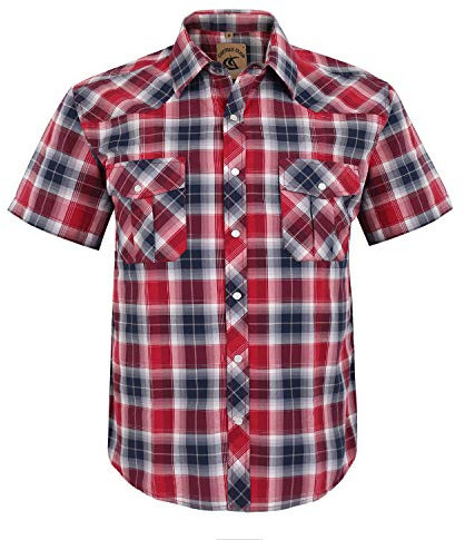 Coevals Club Herren Lässige Druckknöpfen Kariertes Anzug Regular Fit Kurzarm Bügelleichtes Freizeit Trachten Hemd (Schwarz Rot Kariert #24 4XL)