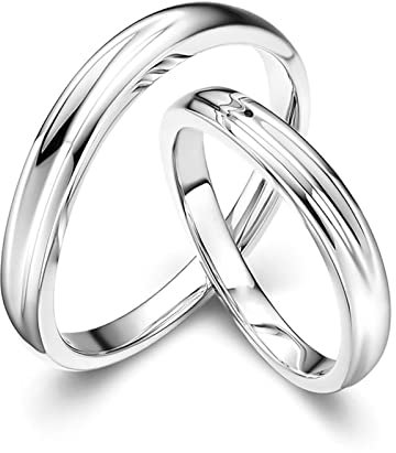 AMDXD 950 Platinum Ringe, 2 Stücke Bandringe Klassiker Design Eheringe Trauringe Hochzeitsring, Damen 58 & Herren 54, Echt