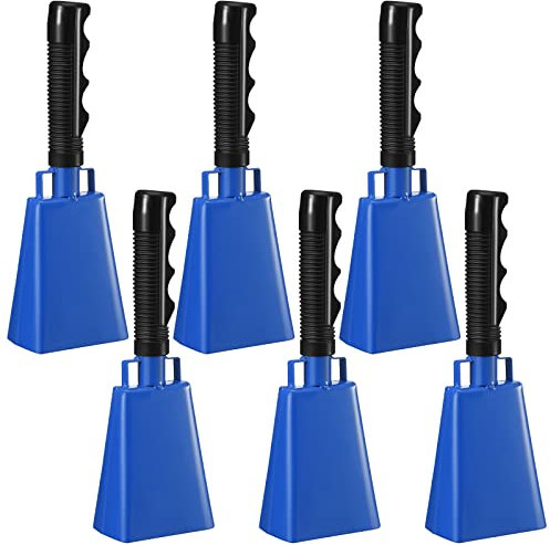 Pelopy Kuhglocke mit Griff, 20,3 cm, 6 Stück, für Sportveranstaltungen, Glocken, Abschlussfeier, Fußballspiele, Party, Bauernhof, Glocken, Handspiel, Percussion-Musikinstrumente (blau)