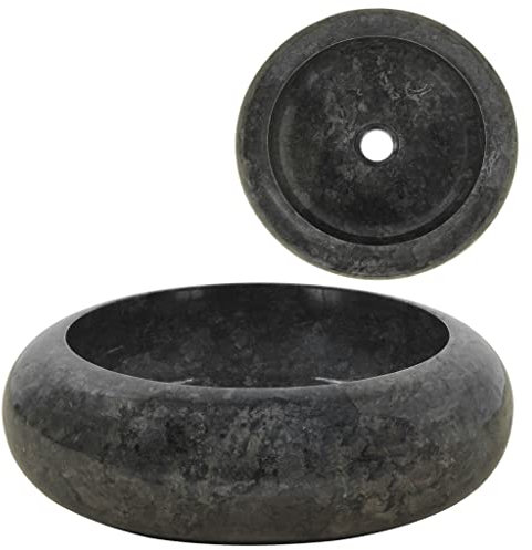 HOMIUSE 40x40x12 cm Lavabo Suspendido Lavabo Sobre Encimera Lavabo Baño de Mármol con Desagüe Negro Redonda para Cuarto de Baño Lavabo Piedra Lavabo Pequeño Lavamanos Baño Lavamanos Pequeño