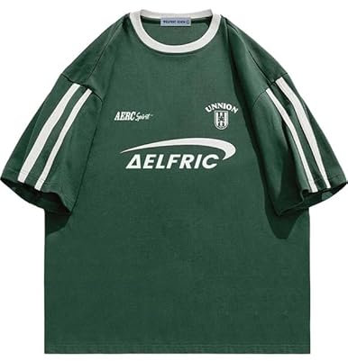 Aelfric Eden Herren Oversized Tshirt Damen Y2K T-Shirt Baggy Sommer Vintage Tee Casual Tops Oberteil mit Aufdruck Grün, M