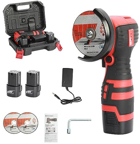 Cordless Angle Grinder, Mini Angle Grinder,18V 500W Angle Grinder, Handle Electric Polishing Machine, for Cutting, Grinding and Polishing (Red)