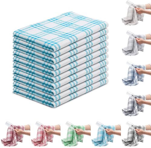 EllaTex 10er Pack Geschirrtücher Küchentücher Trockentücher Grubentücher 100% Baumwolle, Farbe: Türkis
