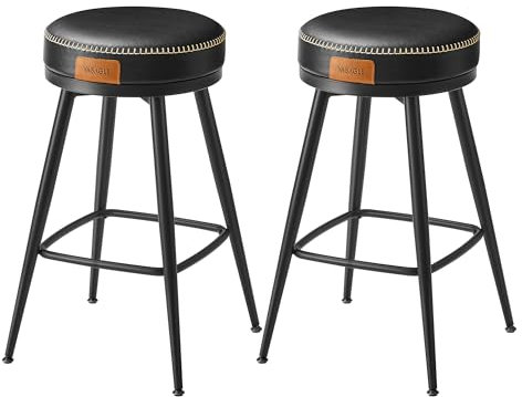 VASAGLE EKHO Kollektion - 360° drehbarer Barhocker, 2er Set, Hocker für Kücheninsel, Kunstleder mit Nähten, Mid-Century-Modern-Stil, 65 cm hoch, Küche, Hausbar, tintenschwarz LBC100B01