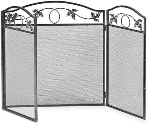 GYMAX 3 Pezzi Guardia Scintilla Pieghevole in Metallo, Parascintille Camino, Protezione per Caminetto, Decorazione per la Casa, 127 x 73,5 cm