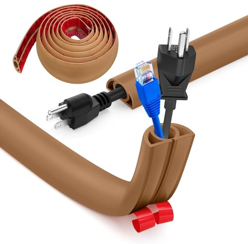 Kabelbrücke Boden, Flexibler Klein Kabelkanal Boden, Selbstklebend Boden Kabelkanäle, 3.0M x 2cm Breite Bodenabdeckungen Kabelschutz Kabelschacht für alle Netzkabel Lager,Haus,Büro - Hellbraun