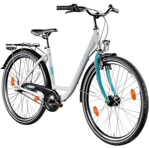 ZÜNDAPP C500 Damenfahrrad 26 Zoll Hollandrad 160-175 cm mit 3 Gang Nabenschaltung Cityrad Damen Fahrrad Jugendliche Erwachsene (weiß/Mint, 45 cm)