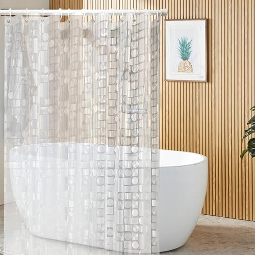 Cortina Ducha 180 x 200 CM, Cortina de Baño EVA Antimoho, Cubo de Agua Semitransparente 3D, Lavable con Agua, con 12 Ganchos, para Ducha o Bañera en Casa (A)