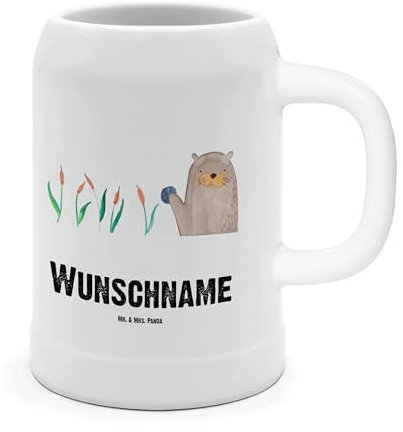 Mr. & Mrs. Panda Personalisierter Bierkrug Otter Stein - Personalisierte Geschenke, Otter Seeotter See Otter, grüßen, munter, Bierkrug mit Namen,