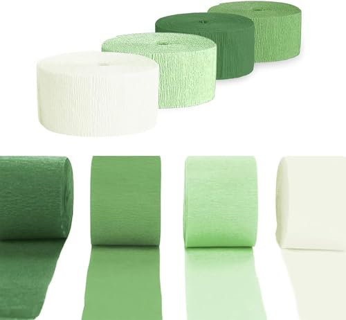 Papier crépon, papier crépon vert clair, vert, vert foncé, blanc, ruban de papier crépon arc-en-ciel pour décoration de fête, décorations de mariage, 4,5 cm x 25 m, 8 rouleaux