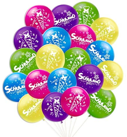 20 Stück Einschulung Deko Luftballons, Deko Schulanfang Mädchen SCHULKIND Ballons, Schulstart Schuleinführung Deko, mit ABC 123 Schulkind Motiv, Endlich für Einschulung Party Dekoration