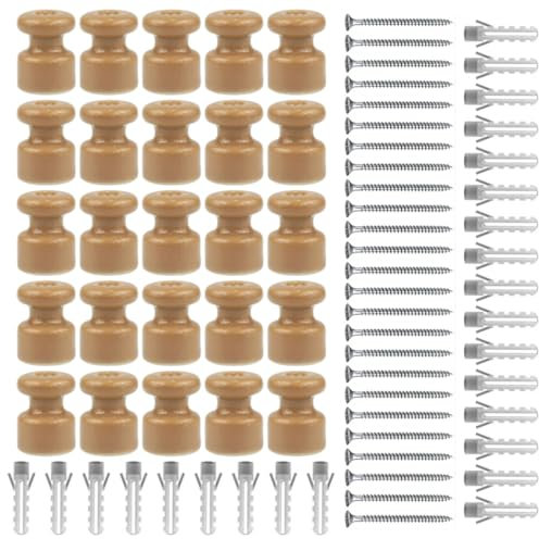 ZOHAR Isolatori in porcellana, isolatori in porcellana, 25 pezzi, spille da parete e soffitto, in porcellana per cavo tessile, per lampada, stile vintage, bronzo lucido, diametro 18 mm