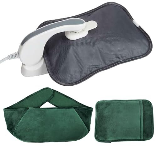 Rechargeable Electric Hot Water Bottle with Soft Belt and Warm Glove Bag, Wearable Electric Warmer for Bed Warm Hand Massaging Heat Pad for Back Stomach Pain for Adult,Dark Green