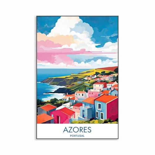 Azoren Druck Albanien Portugal Azoren Reiseposter Vintage Stadtbild Bunte Szene Druck Natur Landschaft Leinwand Gemälde A3 50X70Cm Kein Rahmen