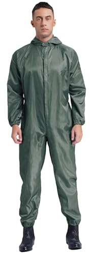 Linjinx Herren Arbeisoverall Schutzanzug mit Kapuze Staubschutzoverall Ganzkörperanzug Overall Schutzkleidung Arbeitskleidung Grün L