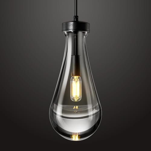 ZYBWL Schwarz Raindrop Pendelleuchten 1 flammig Küche Insel Kristalle hängelampe klar massivem Glas Pendelleuchte moderne Kronleuchter für Esszimmer Veranda Flur Wohnzimmer,E14 Fassung