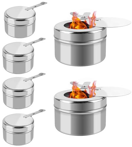 Pack of 6 Fuel Paste Containers, Fuel Paste Containers, Stainless Steel, Portable Fondue Burner, Stainless Steel Paste Burner, Mini Alcohol Cooker, Stainless Steel Burner Holder for Fondue Food Warmer