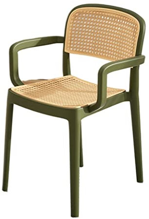 Moderner Rattan-Sessel mit hoher Rückenlehne für drinnen und draußen, stapelbarer Esszimmerstuhl mit verdicktem Kunststoffsitz und ultraleichtem Korbgeflecht, Grün, 48 x 57 x 81 cm