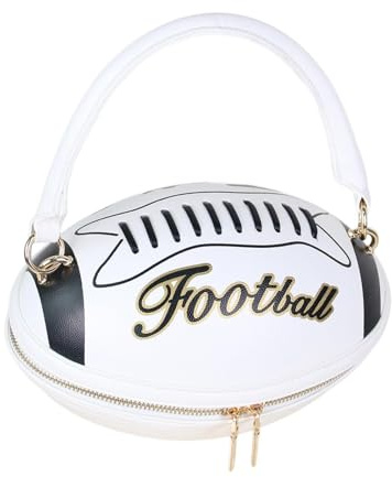 perfeclan Handtasche in Form eines American Football, Umhängetasche für Shopping, Dating, Urlaub, Party, Weiß