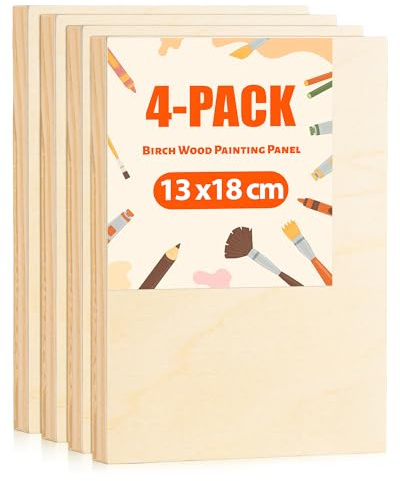 ROWOOD Wooden Canvas for Painting, Canvas Panels 13x18cm/5x7in-4pcs, Unfinished Birch Wood Canvas, Blank Wooden Painting Panels Art Craft Board for Oil Acrylic Pouring Wood Burning