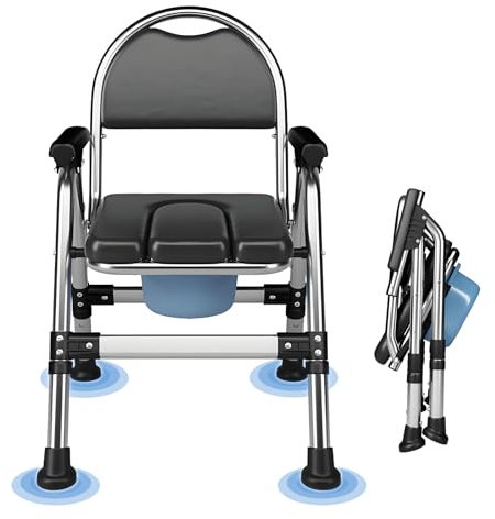 Silla WC para Personas Mayores, Silla de Ducha para Minusválidos, Plegable Inodoro Portátil Adultos, Silla Orinal y de Baño, Váters Portátiles, Silla WC con Inodoro y Asiento Acolchado