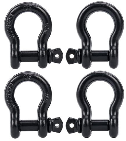 FreeTec 4 Pièces Manille 4x4, 4,75 Tonnes Manille de Levage, 3/4 Manilles de Remorquage 4x4, Manilles Acier Galvanisé de Traction de Remorque pour Jeep Voiture Camion (Noire)