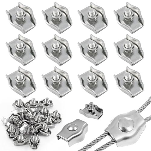 12 Pezzi Morsetti per Fune Metallica Da 3mm,Morsetto per Fune 3mm,Morsetto Simplex,Morsetto per Corda in Acciaio Inox 304,Fermacavo A Fune Metallica in Acciaio Inox,per Fune Di Acciaio,Tendicinghi