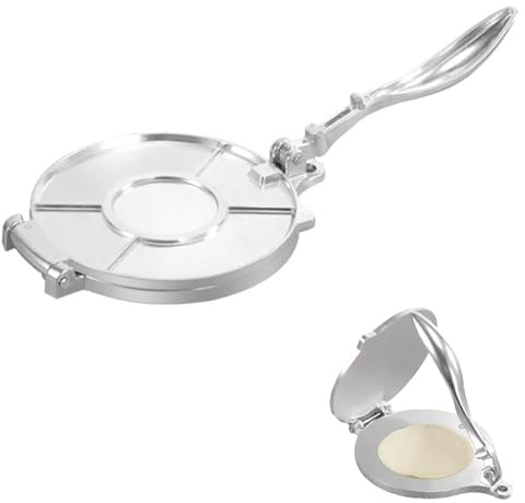 Tortillapress, 16 cm manuell aluminiumlegering för majs tortillor tillbaka tortillor maskin för att göra pannkakor pannkaksmaskin för användning i kök och matsal(silver)