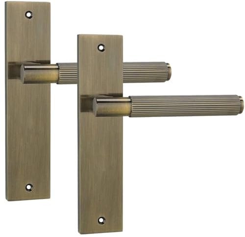 Decoranddecor Hera Antique Brass Knurled Backplate Door Handles Set – Lever Operation Internal Hardware with 145mm Handle on 200x45mm Panel for Modern and Secure Installations