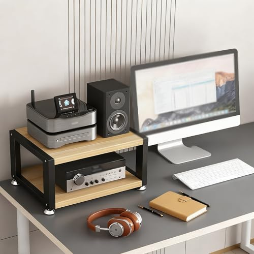 ZUGIATP 2 3 Oder 4-stöckiges HiFi-Rack AV Mediaplayer Ständer Desktop Lautsprecherständer Kleines Aufbewahrungsregal Ideal Für Homeoffice Gaming-Raum(Light Walnut,Double layer45cm/17in)